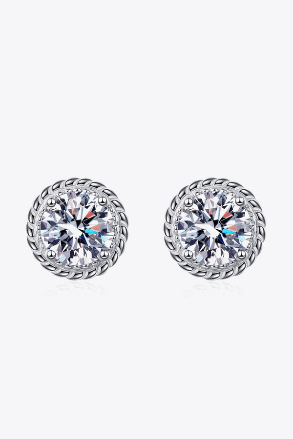 1 Carat Moissanite Rhodium-Plated Round Stud Earrings