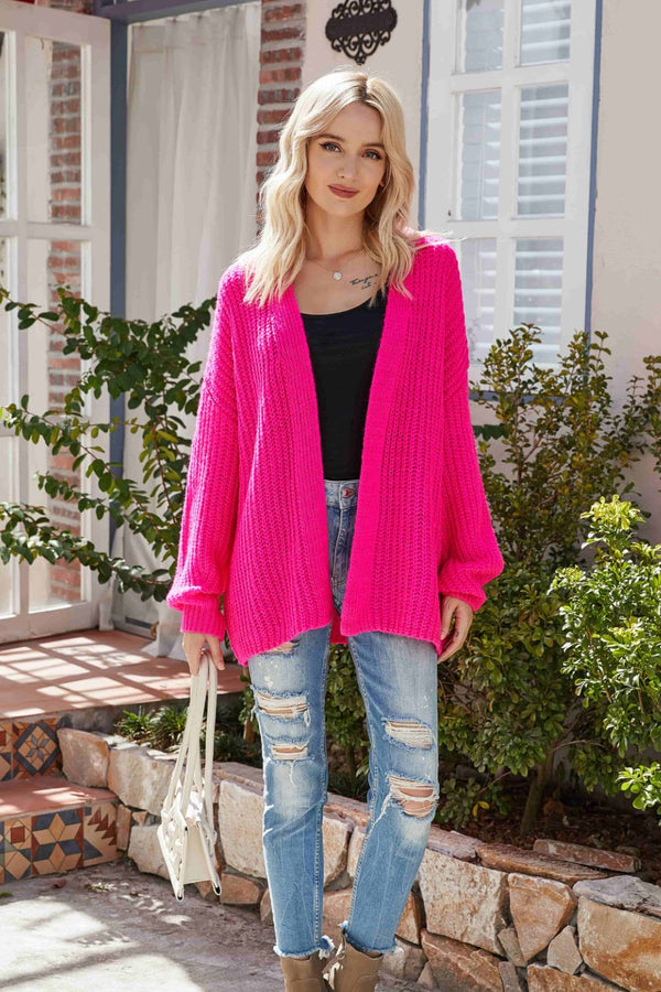 Rib-Knit Open Front Drop Shoulder Cardigan