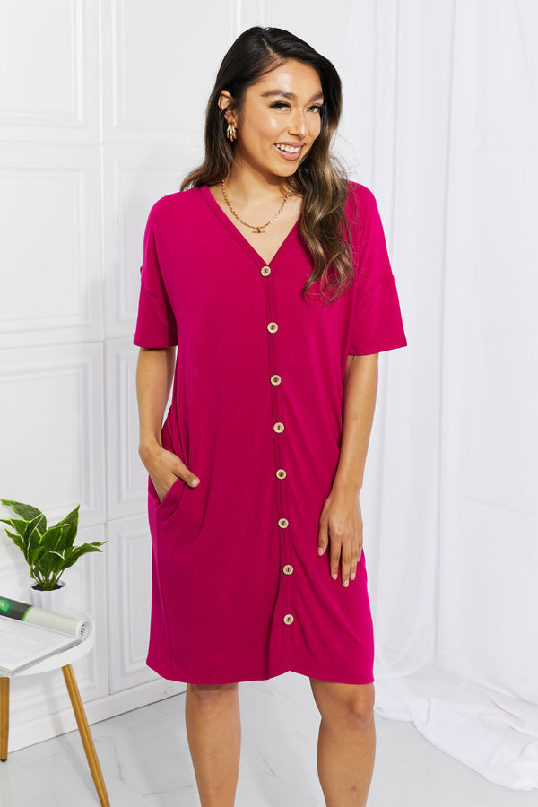 BOMBOM Sunday Brunch Button Down Midi Dress in Magenta