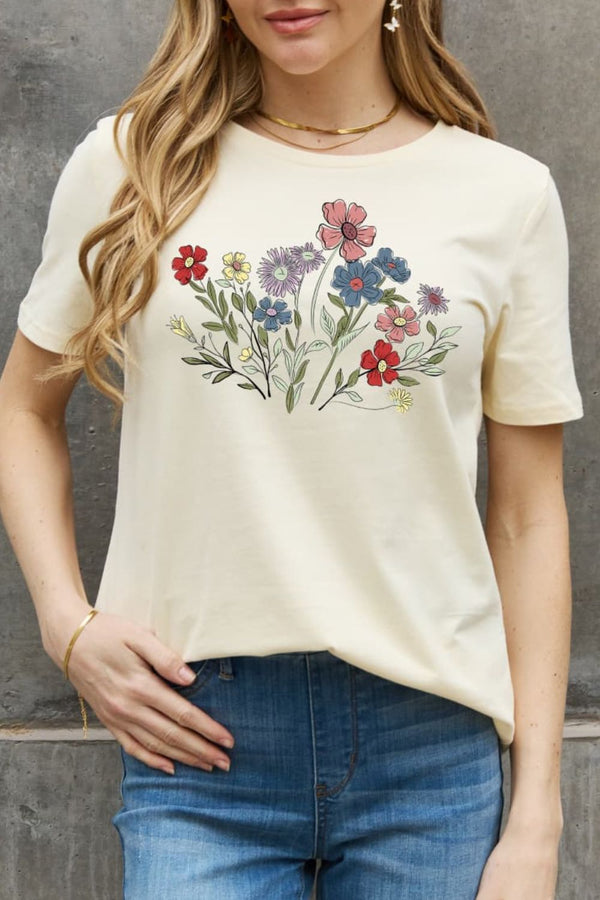 Simply Love Flower Graphic Cotton Tee